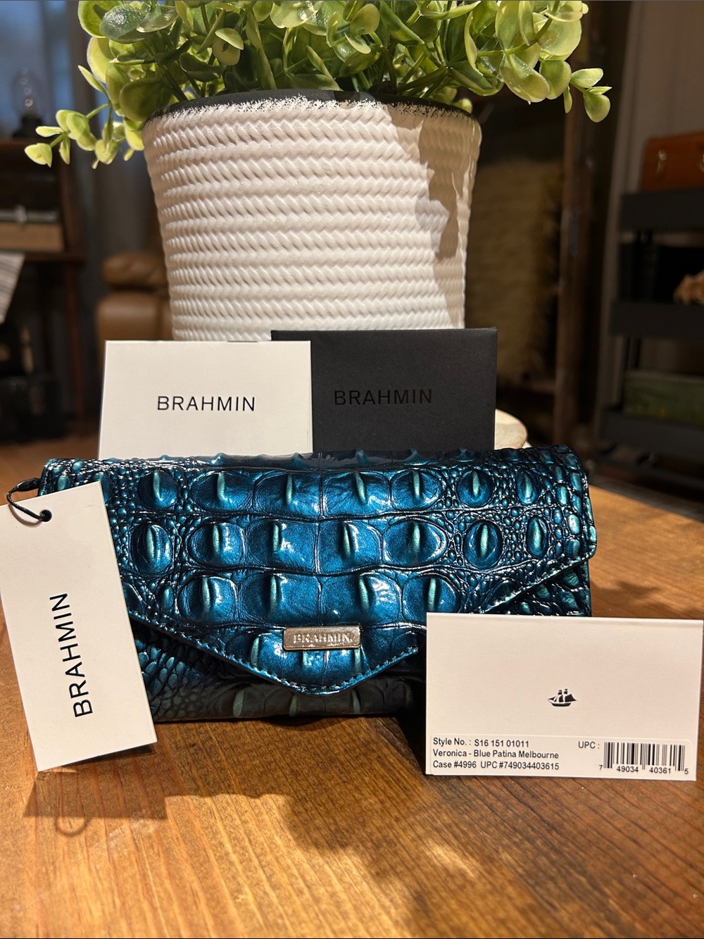 Brahmin Blue/Teal Croc-Embossed Leather Wallet - Picture 11 of 11